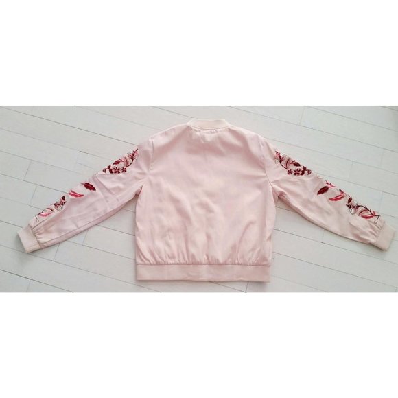 MINKPINK Satin FLORAL Embroidered PINK BOMBER Zip Jacket ( M ) - Picture 2 of 2